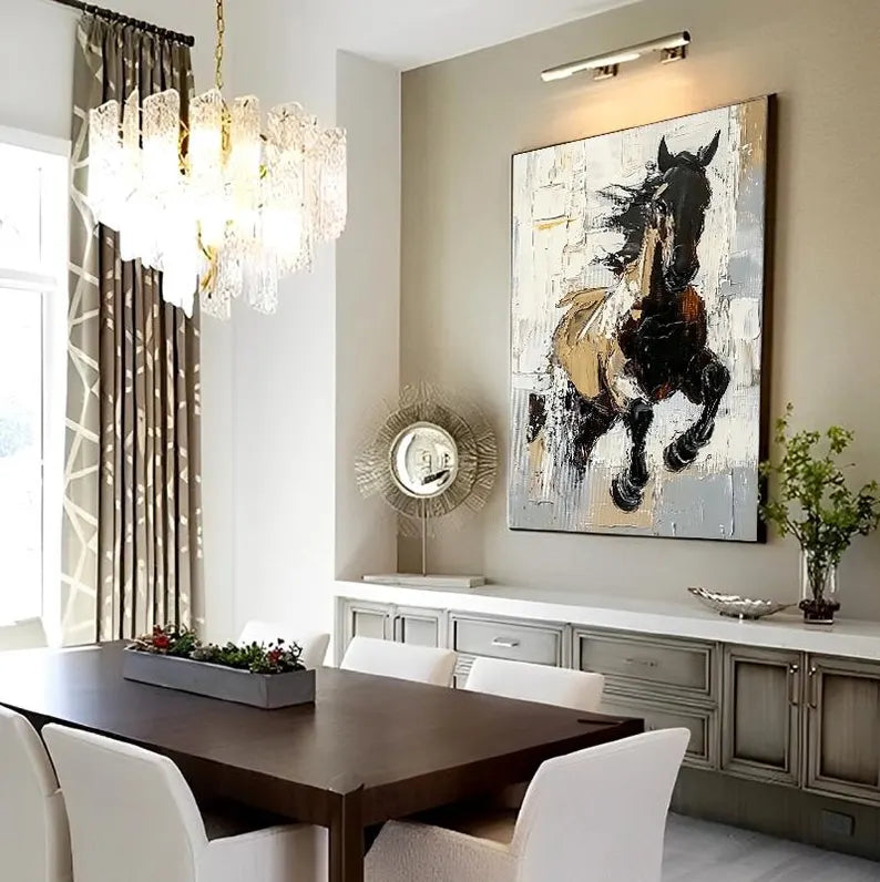 Running Horse Wall Art – Modern Abstract Equestrian Canvas Painting for Living Room Decor