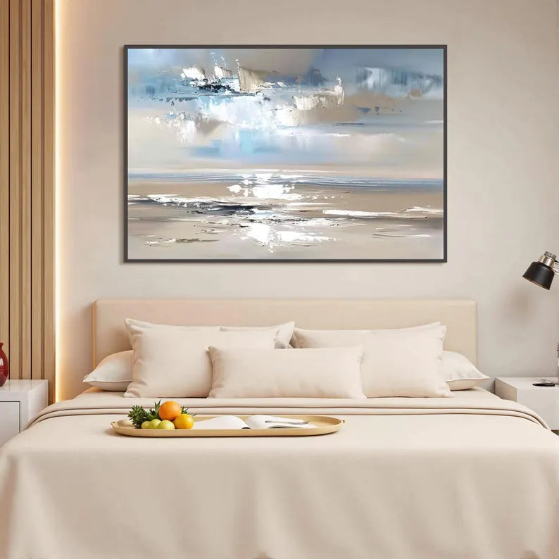 Abstract Coastal Seascape Wall Art – Modern Ocean Landscape Painting for Living Room Decor