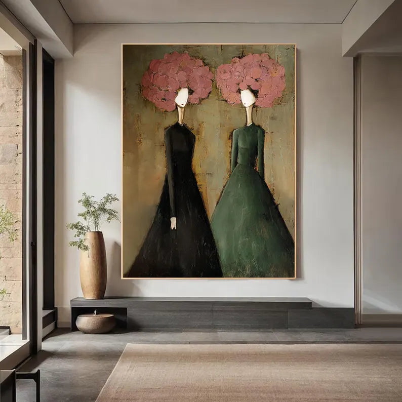 Modern Abstract Women Portrait Wall Art – Contemporary Fashion Figure Oil Painting for Living Room Decor