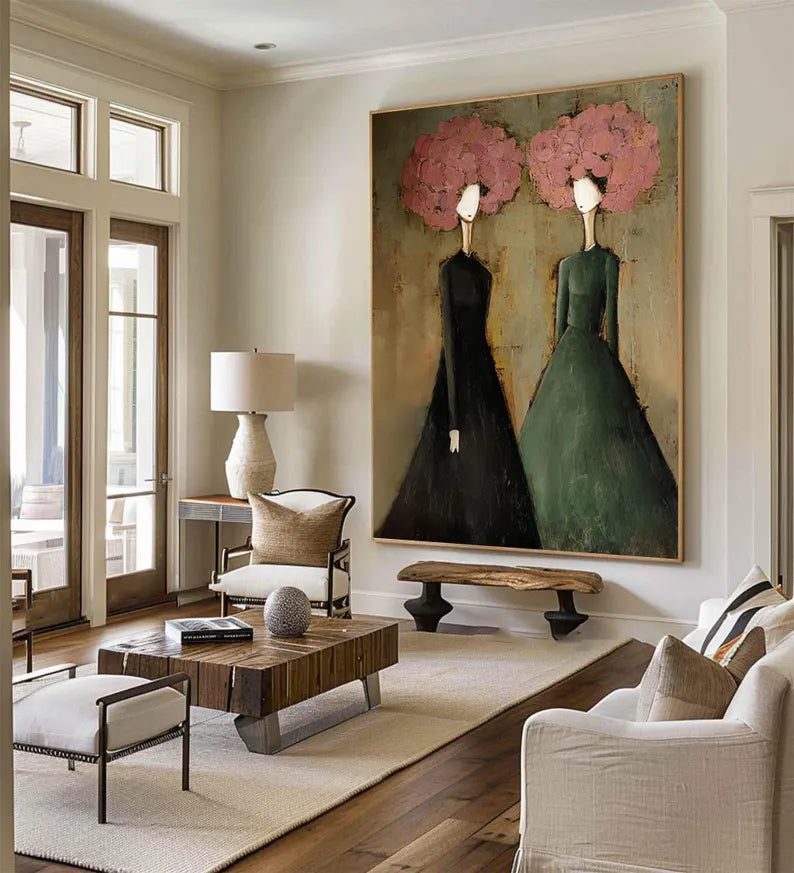 Modern Abstract Women Portrait Wall Art – Contemporary Fashion Figure Oil Painting for Living Room Decor