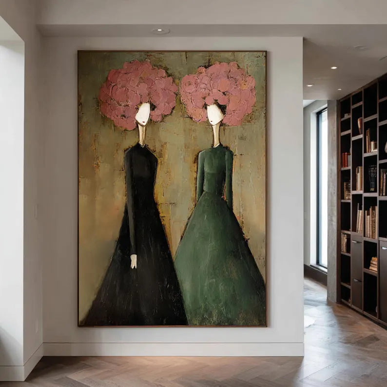 Modern Abstract Women Portrait Wall Art – Contemporary Fashion Figure Oil Painting for Living Room Decor