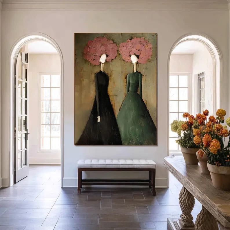 Modern Abstract Women Portrait Wall Art – Contemporary Fashion Figure Oil Painting for Living Room Decor