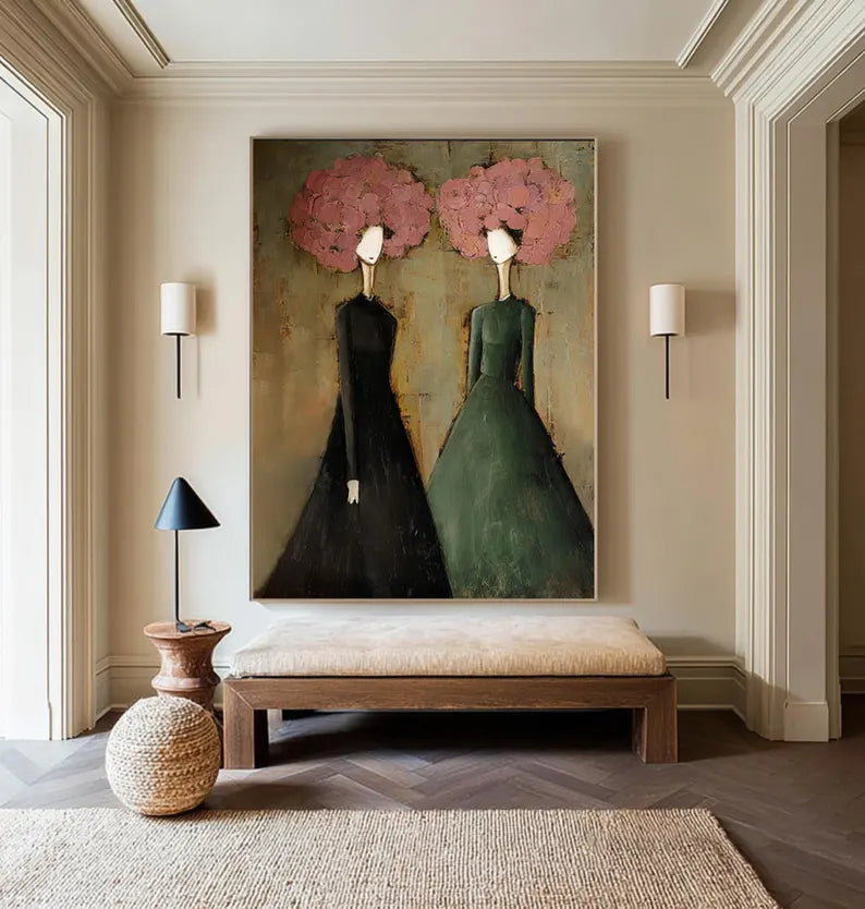 Modern Abstract Women Portrait Wall Art – Contemporary Fashion Figure Oil Painting for Living Room Decor
