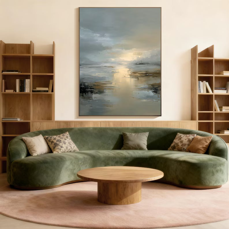 Large Abstract Seascape Wall Art for Living Room – Modern Coastal Ocean Canvas Painting