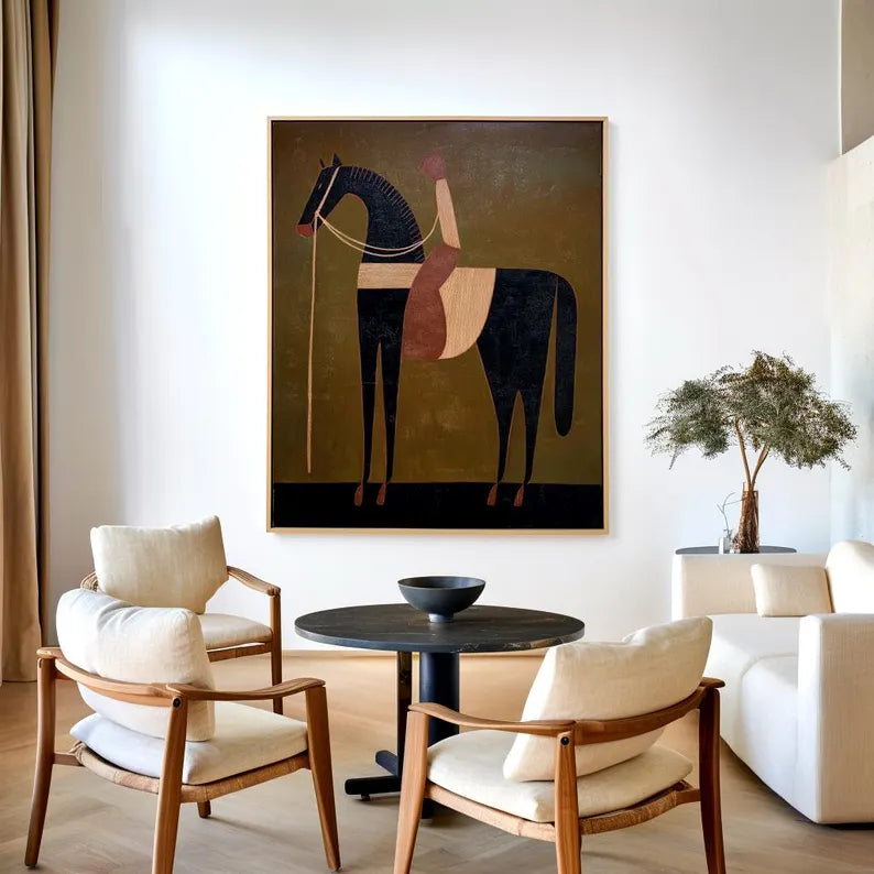 Modern Abstract Horse Wall Art – Minimalist Equestrian Canvas Painting for Contemporary Home Decor