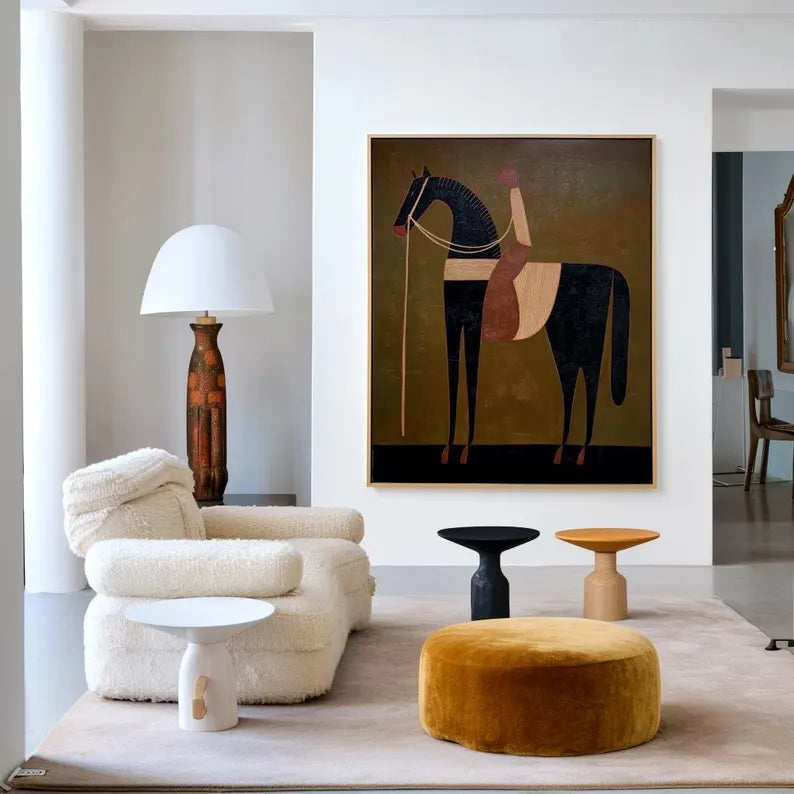 Modern Abstract Horse Wall Art – Minimalist Equestrian Canvas Painting for Contemporary Home Decor