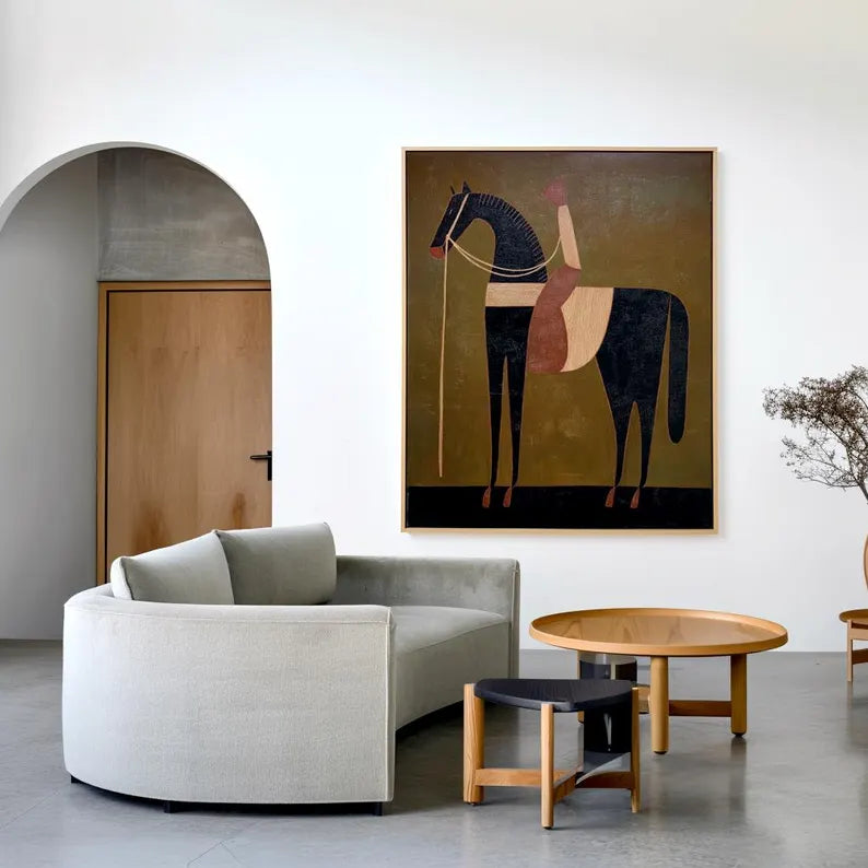 Modern Abstract Horse Wall Art – Minimalist Equestrian Canvas Painting for Contemporary Home Decor