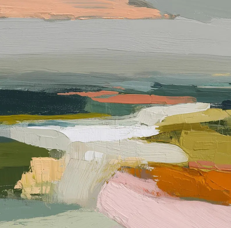 Colorful Abstract Landscape Wall Art – Modern Palette Knife Canvas Painting for Contemporary Living Room Decor