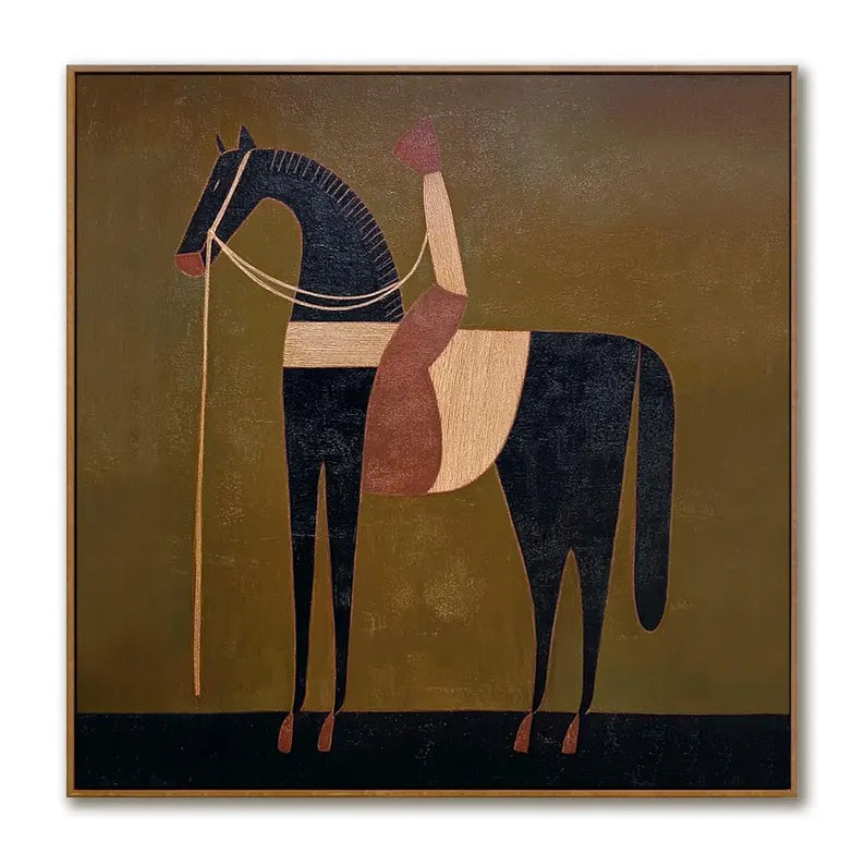 Modern Abstract Horse Wall Art – Minimalist Equestrian Canvas Painting for Contemporary Home Decor