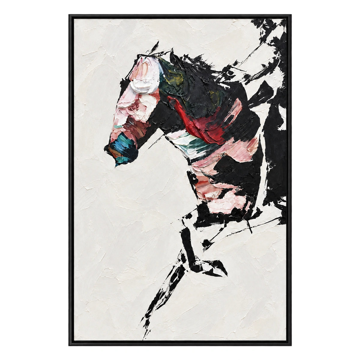 Ownanart Hand-Painted Abstract Black Horse Portrait Oil Painting – Expressive Abstract Equestrian Art, 3D Textured Vertical Canvas Wall Art for Living Room Bedroom Entryway and Office