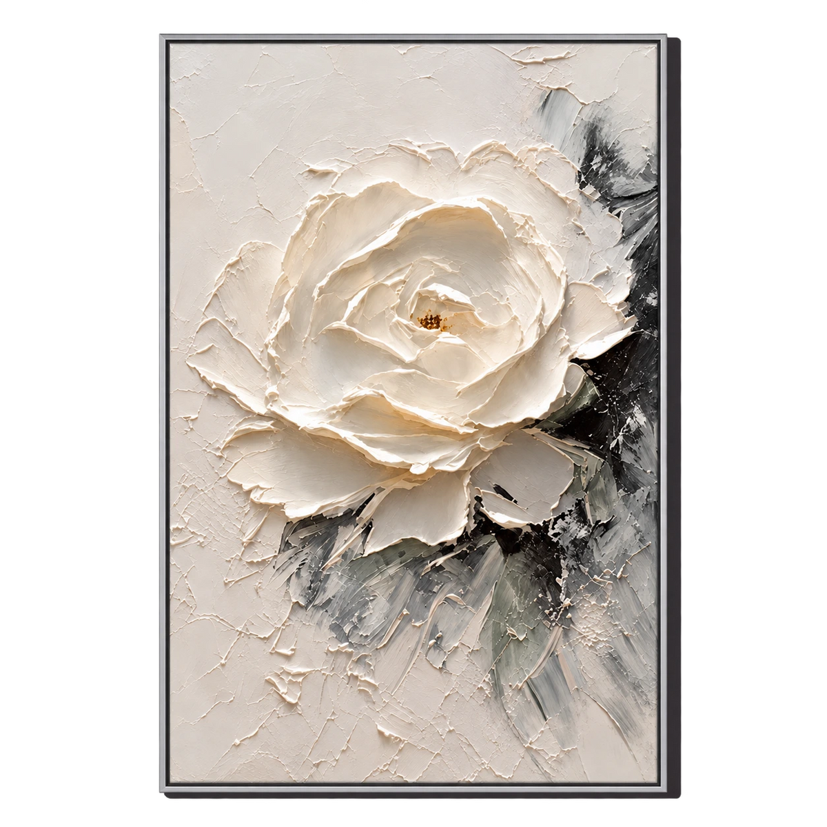 Ownanart Hand-Painted White Peony Flower Oil Painting – Neutral Floral Impasto Art, 3D Textured Vertical Canvas Wall Art, Original Painting for Living Room Bedroom Entryway and Office