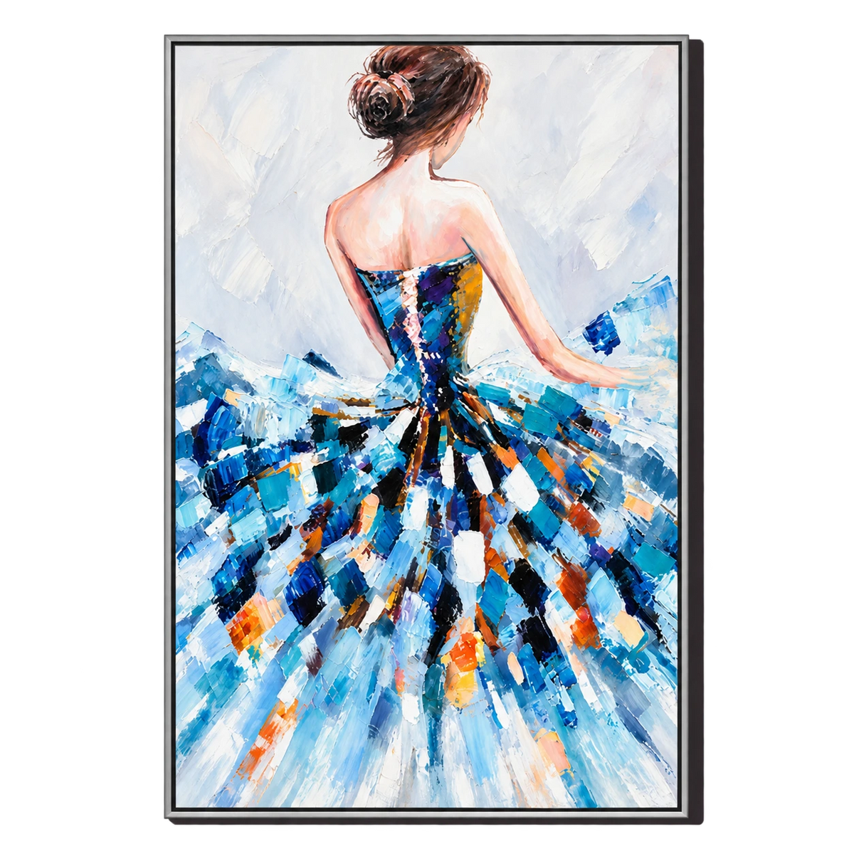 Ownanart Hand-Painted Woman in Blue Abstract Dress Oil Painting – Expressive Figurative Palette-Knife Art, 3D Textured Vertical Canvas Wall Art, Original Painting for Living Room Bedroom Entryway and Office