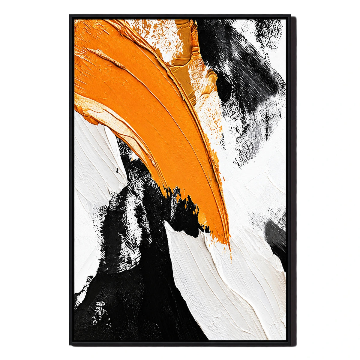 Ownanart Hand-Painted Orange Black and White Sweeping Abstract Oil Painting – 3D Textured Vertical Impasto Canvas Wall Art for Living Room Bedroom Entryway and Office