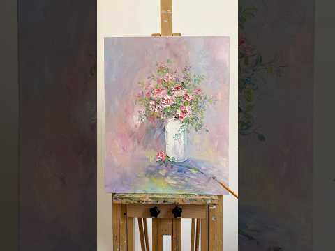 Pastel Rose Reverie Hand-Painted Floral Oil Painting, Pink Rose Bouquet Impasto Canvas Wall Art for Living Room, Bedroom and Luxury Home Décor | Ownanart # OA 1226
