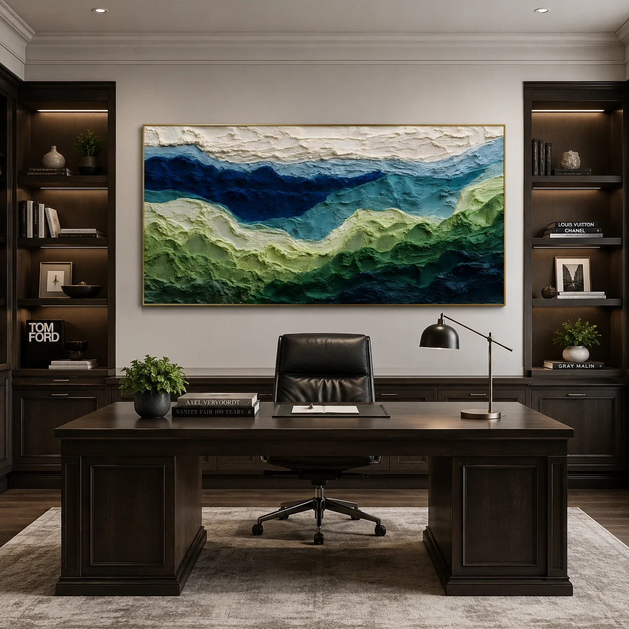 100% Hand-Painted Abstract Mountain Landscape Oil Painting | Modern Green Hills Textured Wall Art | Original Impasto Nature Landscape Canvas | Panoramic Contemporary Artwork for Living Room by Ownanart # OA 1192