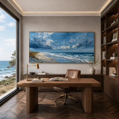 Coastal Ocean Waves & Sky Oil Painting | Blue Impasto Seascape Wall Art #OA 1181
