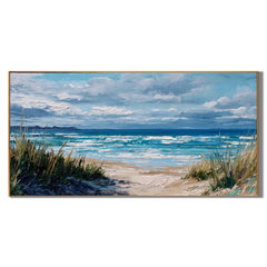 100% Hand-Painted Coastal Seascape Oil Painting | Modern Beach Landscape Wall Art | Original Blue Ocean & Waves Canvas by Ownanart # OA 1180