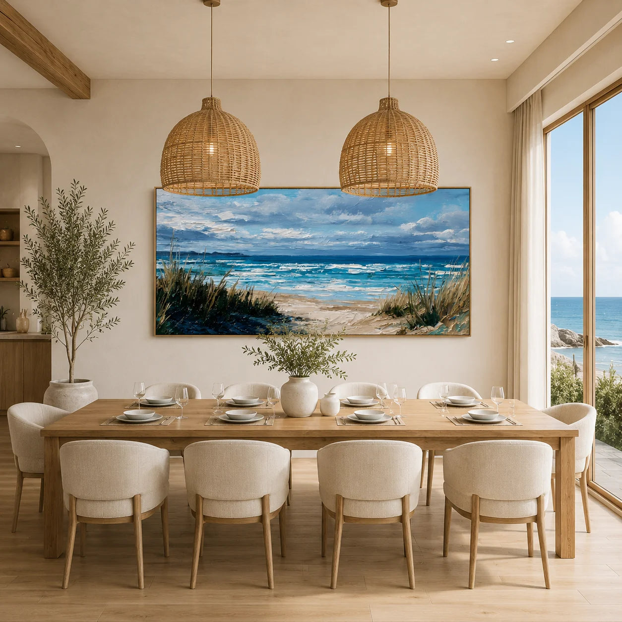 100% Hand-Painted Coastal Seascape Oil Painting | Modern Beach Landscape Wall Art | Original Blue Ocean & Waves Canvas by Ownanart # OA 1180