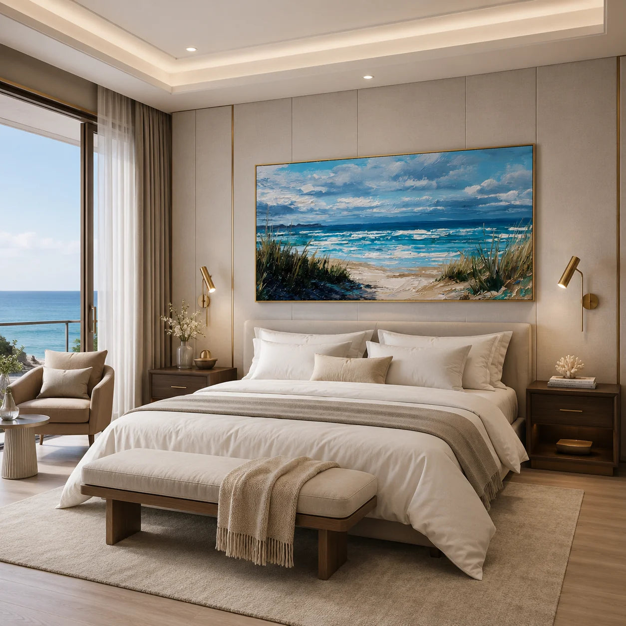 100% Hand-Painted Coastal Seascape Oil Painting | Modern Beach Landscape Wall Art | Original Blue Ocean & Waves Canvas by Ownanart # OA 1180