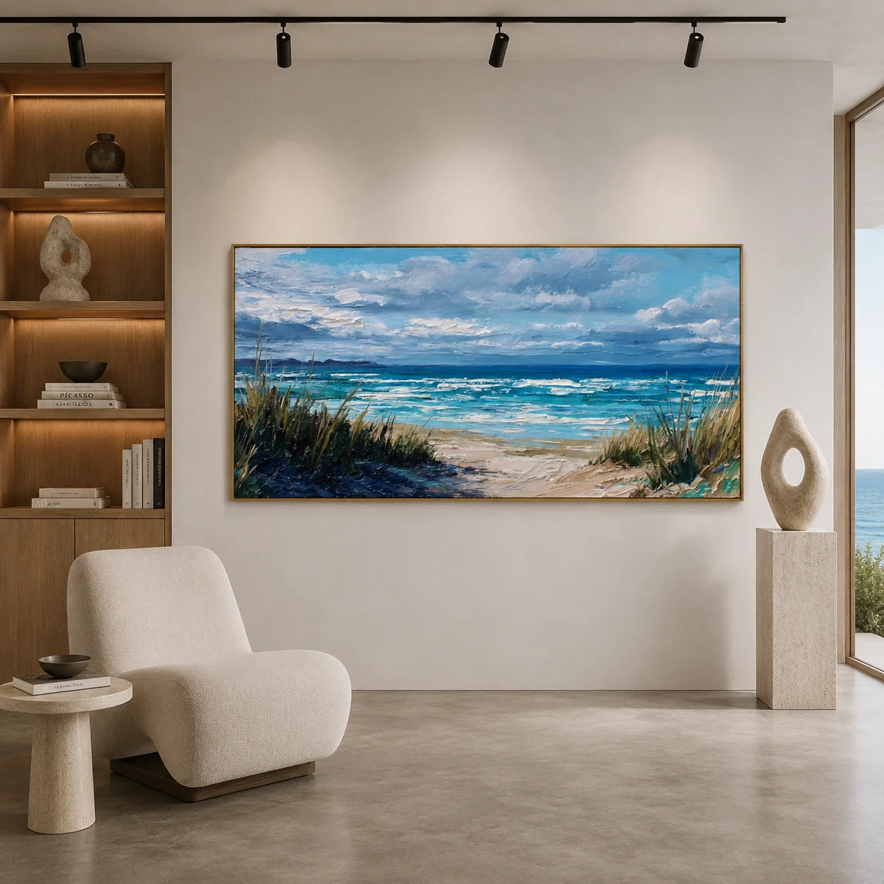 100% Hand-Painted Coastal Seascape Oil Painting | Modern Beach Landscape Wall Art | Original Blue Ocean & Waves Canvas by Ownanart # OA 1180