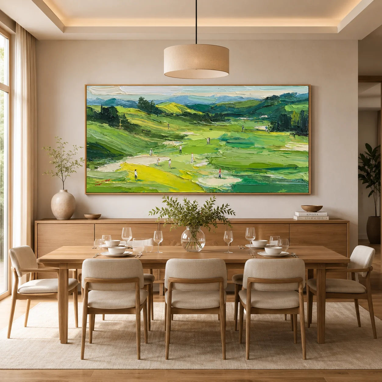 100% Hand-Painted Golf Course Landscape Oil Painting | Modern Green Hills & Countryside Wall Art | Original Impasto Golf Course Scenic Canvas | Nature Landscape Artwork for Living Room by Ownanart # OA 1191