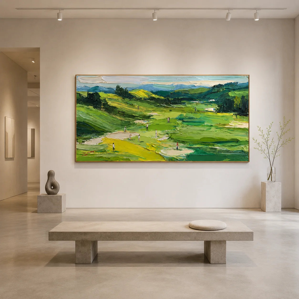 100% Hand-Painted Golf Course Landscape Oil Painting | Modern Green Hills & Countryside Wall Art | Original Impasto Golf Course Scenic Canvas | Nature Landscape Artwork for Living Room by Ownanart # OA 1191
