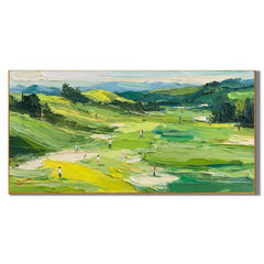 100% Hand-Painted Golf Course Landscape Oil Painting | Modern Green Hills & Countryside Wall Art | Original Impasto Golf Course Scenic Canvas | Nature Landscape Artwork for Living Room by Ownanart # OA 1191