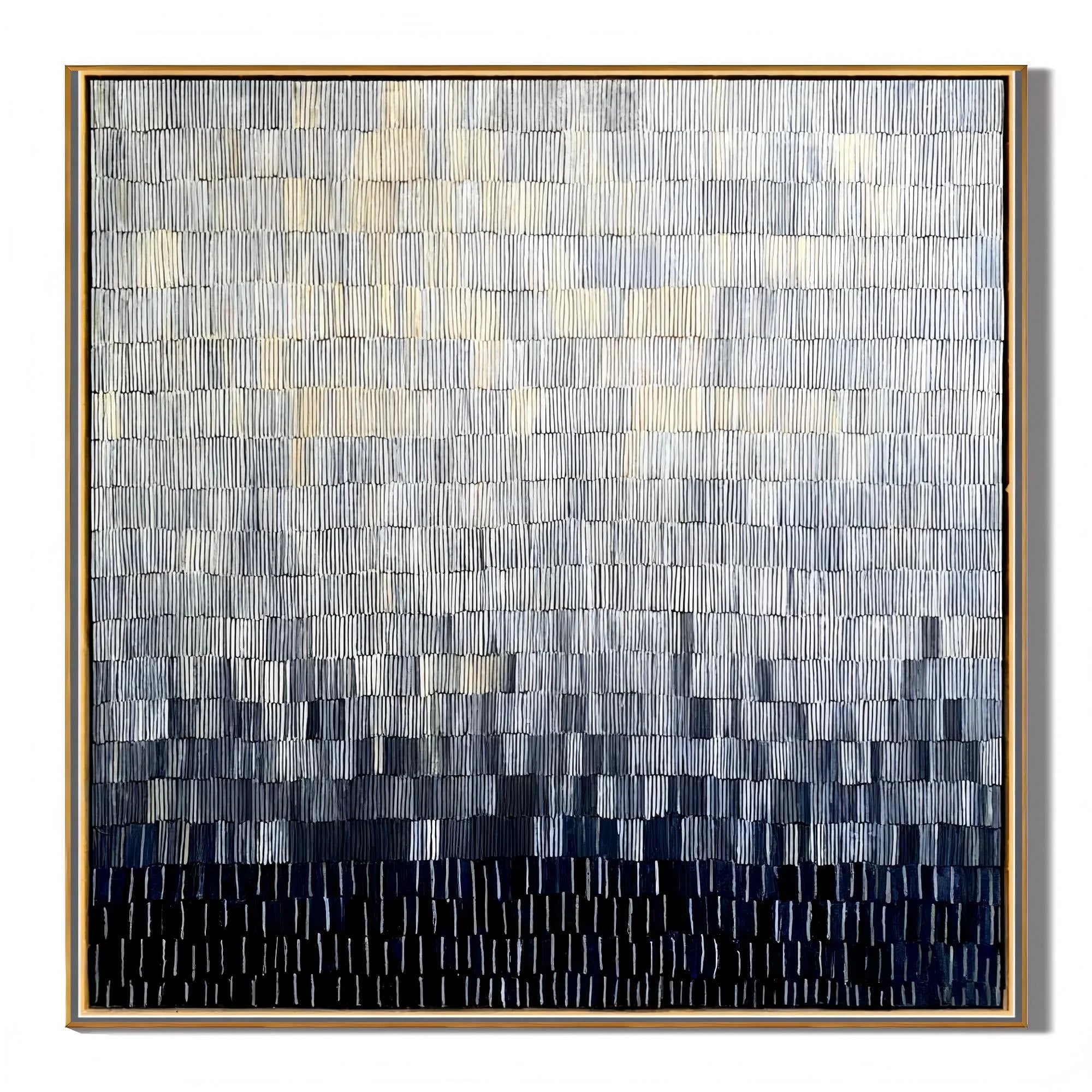100% Hand-Painted Modern Abstract Black & White Gradient Oil Painting | Minimalist Geometric Textured Wall Art | Original Monochrome Linear Impasto Canvas by Ownanart # OA 1174