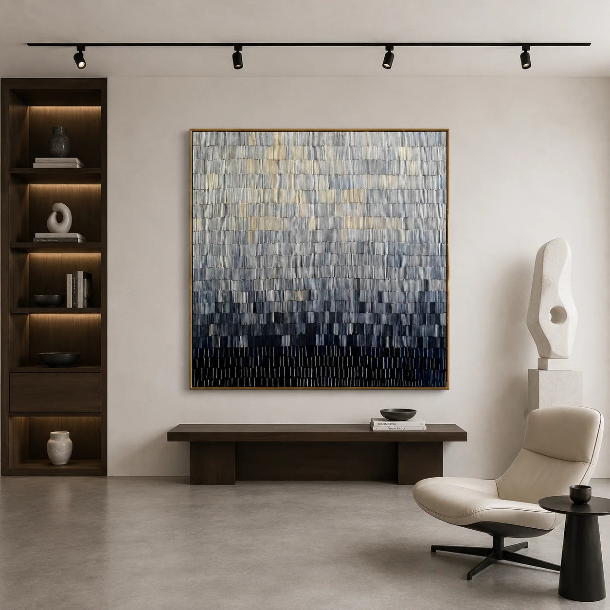 100% Hand-Painted Modern Abstract Black & White Gradient Oil Painting | Minimalist Geometric Textured Wall Art | Original Monochrome Linear Impasto Canvas by Ownanart # OA 1174