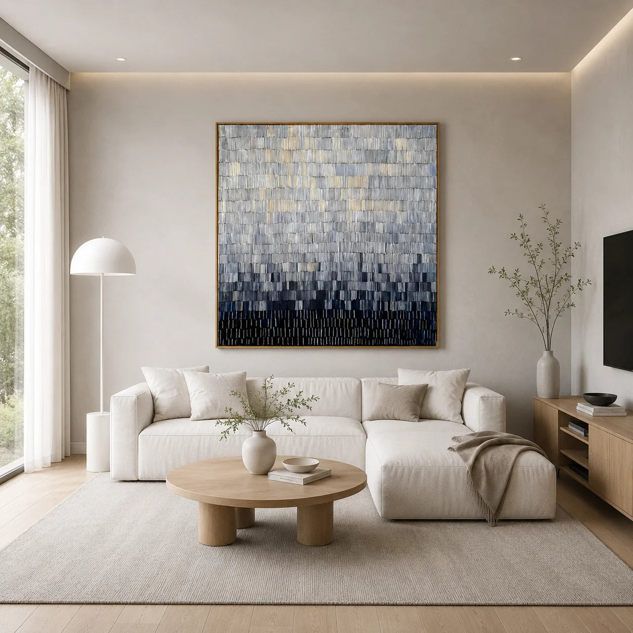 100% Hand-Painted Modern Abstract Black & White Gradient Oil Painting | Minimalist Geometric Textured Wall Art | Original Monochrome Linear Impasto Canvas by Ownanart # OA 1174