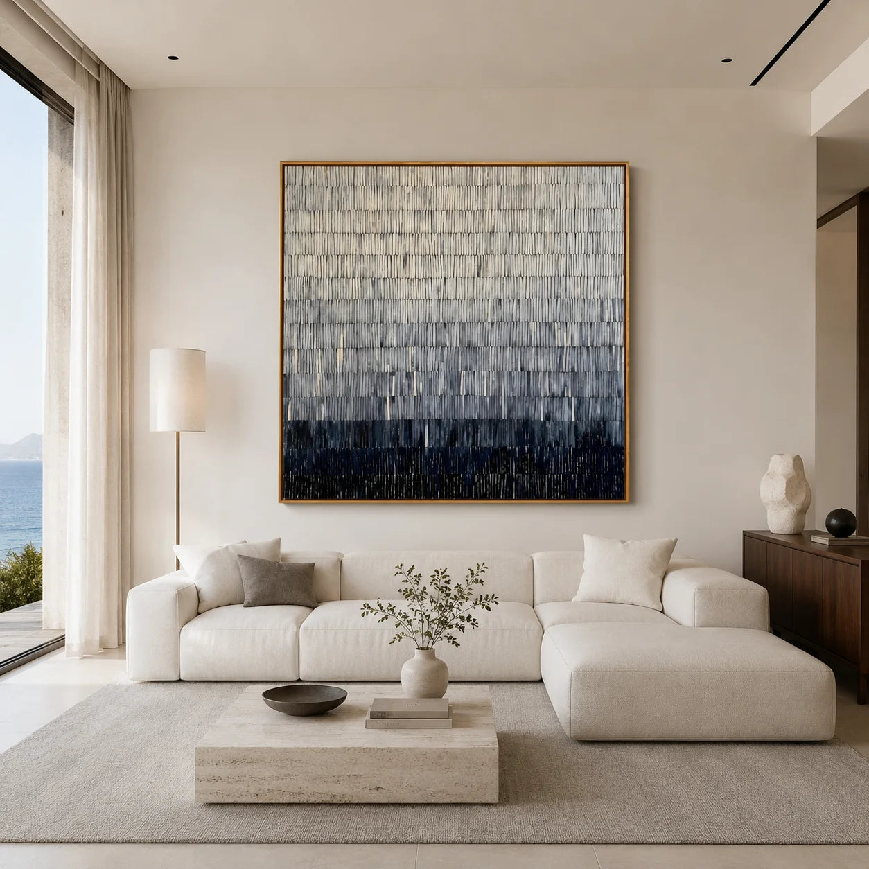 100% Hand-Painted Modern Abstract Black & White Gradient Oil Painting | Minimalist Linear Textured Wall Art | Original Monochrome Geometric Impasto Canvas by Ownanart # OA 1176