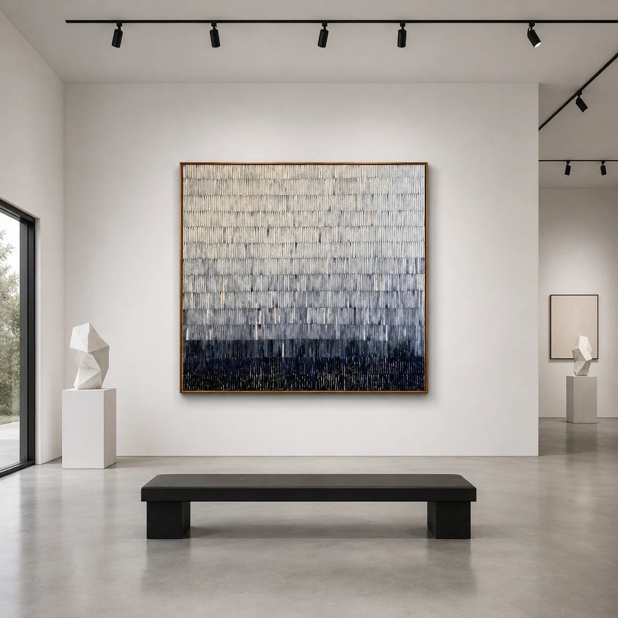 100% Hand-Painted Modern Abstract Black & White Gradient Oil Painting | Minimalist Linear Textured Wall Art | Original Monochrome Geometric Impasto Canvas by Ownanart # OA 1176