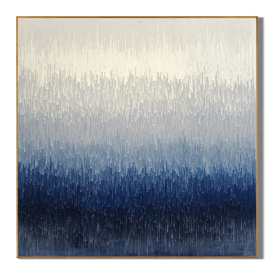 100% Hand-Painted Modern Abstract Blue Gradient Oil Painting | Minimalist Textured Wall Art | Original Blue & White Layered Impasto Canvas by Ownanart # OA 1173