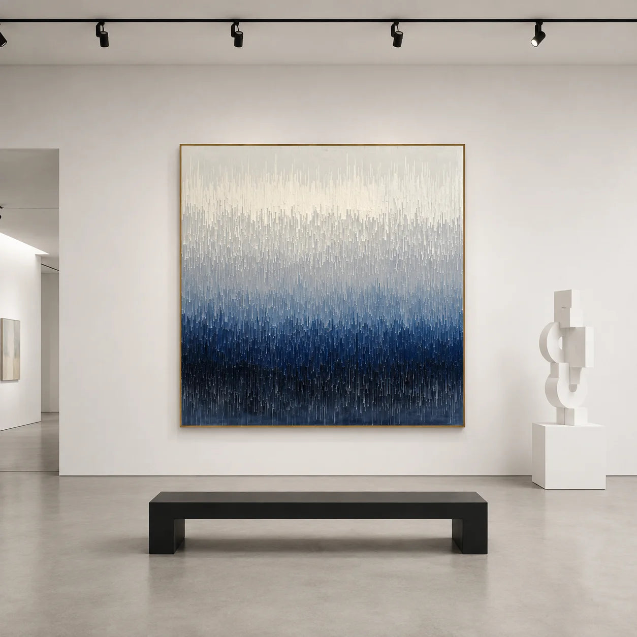 100% Hand-Painted Modern Abstract Blue Gradient Oil Painting | Minimalist Textured Wall Art | Original Blue & White Layered Impasto Canvas by Ownanart # OA 1173