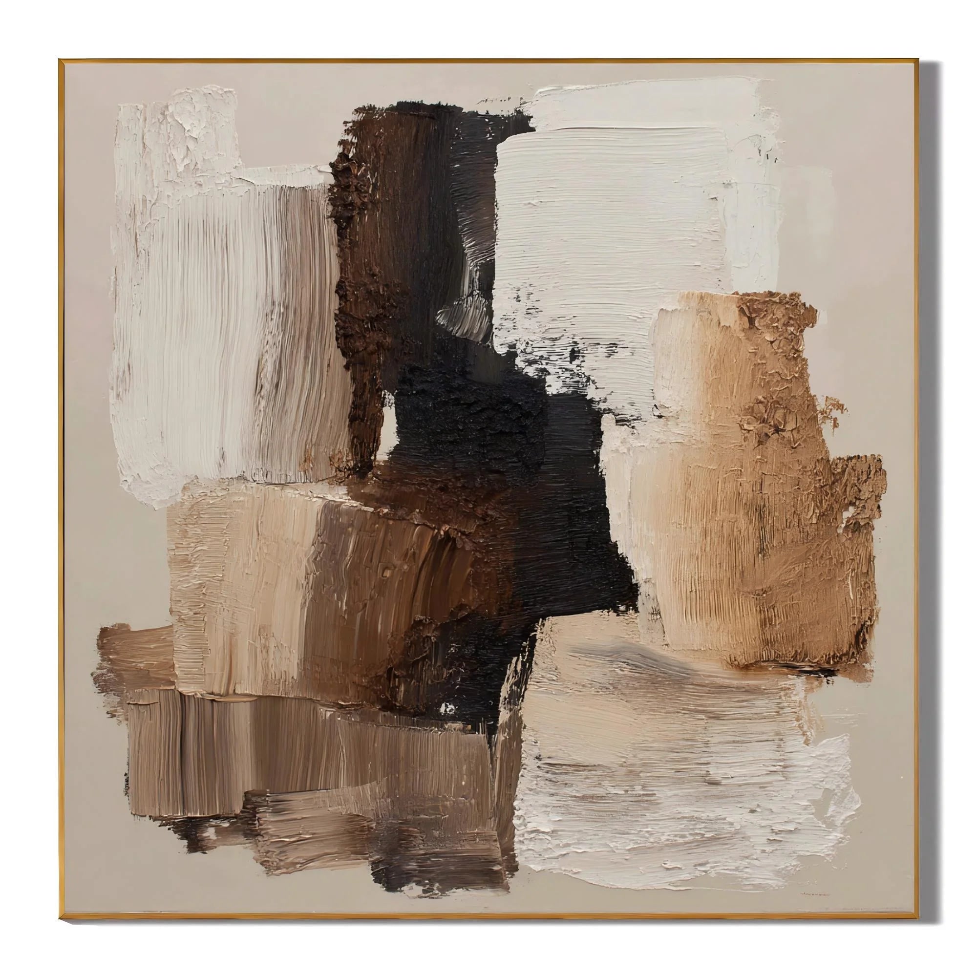 100% Hand-Painted Modern Abstract Geometric Oil Painting | Neutral Beige Textured Wall Art | Original Minimalist Impasto Canvas by Ownanart # OA 1171