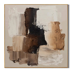 100% Hand-Painted Modern Abstract Geometric Oil Painting | Neutral Beige Textured Wall Art | Original Minimalist Impasto Canvas by Ownanart # OA 1171