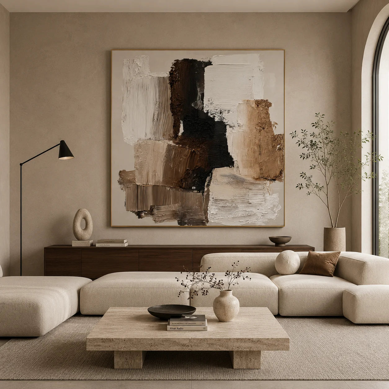 100% Hand-Painted Modern Abstract Geometric Oil Painting | Neutral Beige Textured Wall Art | Original Minimalist Impasto Canvas by Ownanart # OA 1171