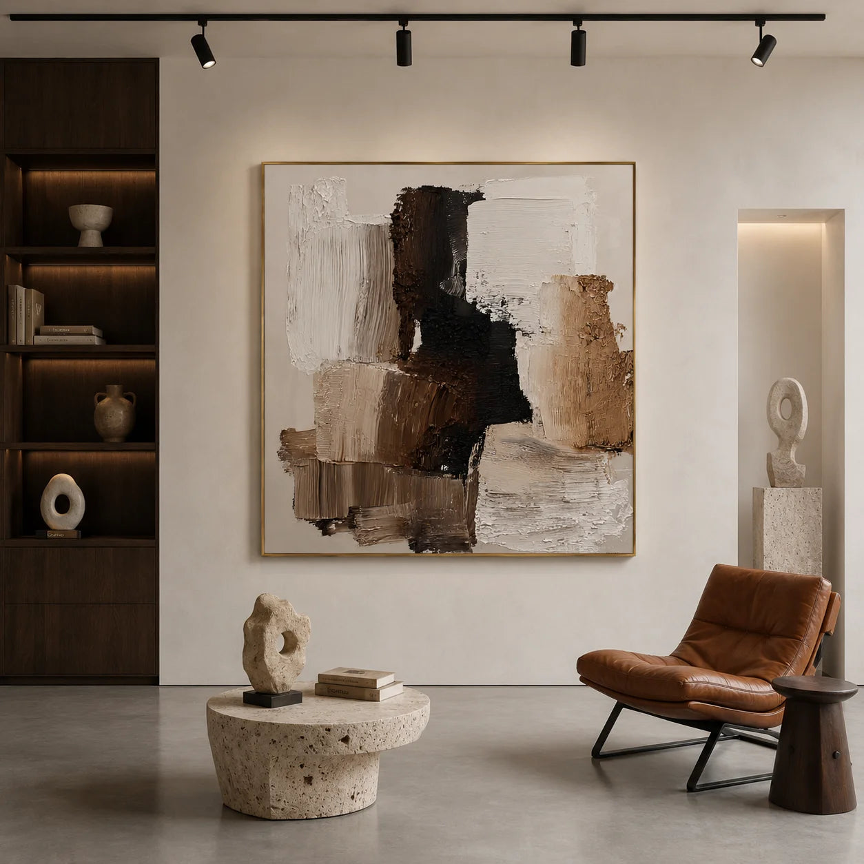 100% Hand-Painted Modern Abstract Geometric Oil Painting | Neutral Beige Textured Wall Art | Original Minimalist Impasto Canvas by Ownanart # OA 1171