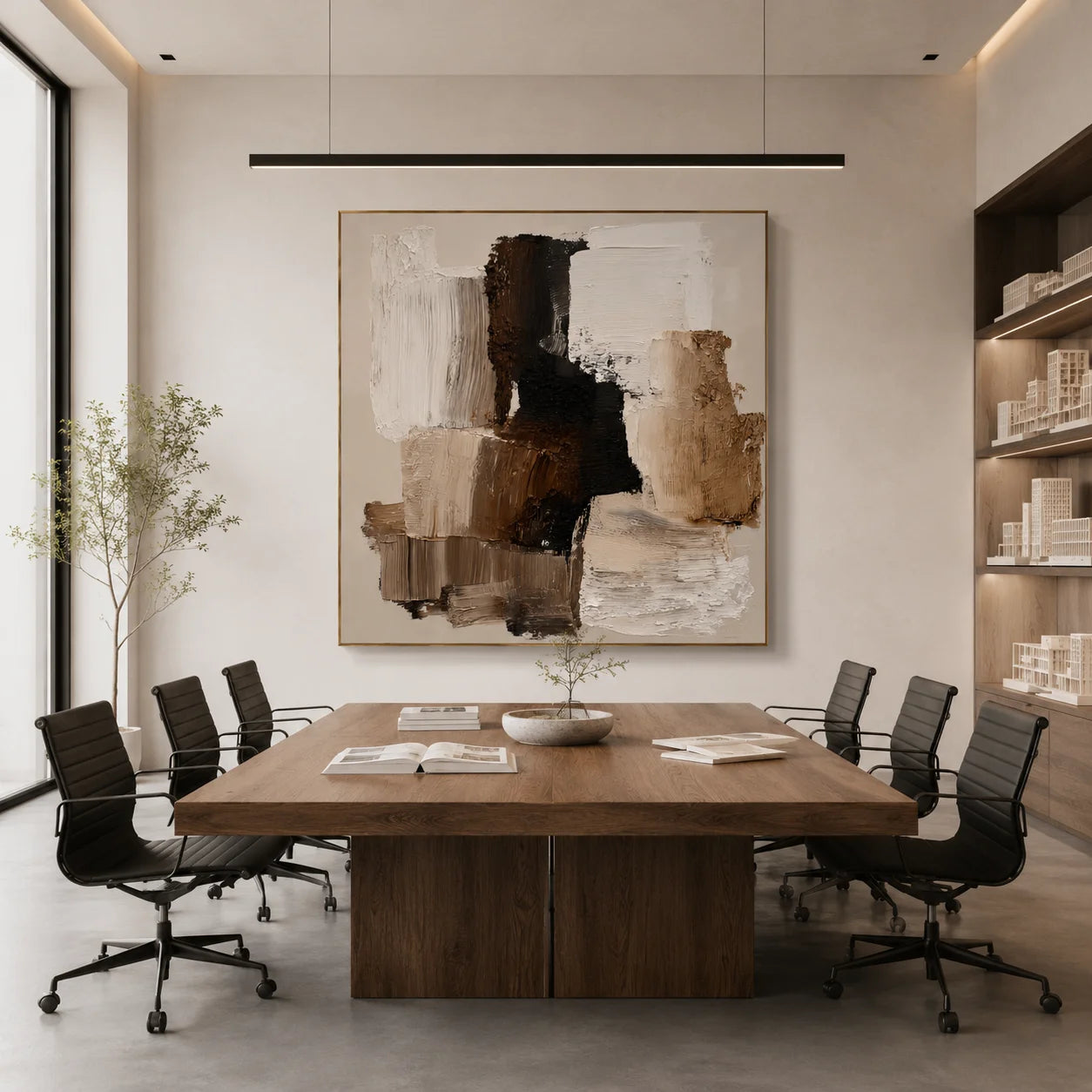 100% Hand-Painted Modern Abstract Geometric Oil Painting | Neutral Beige Textured Wall Art | Original Minimalist Impasto Canvas by Ownanart # OA 1171