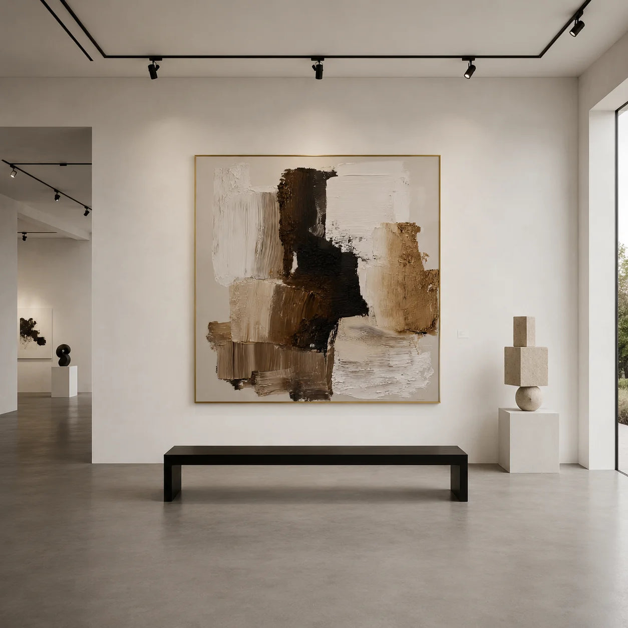 100% Hand-Painted Modern Abstract Geometric Oil Painting | Neutral Beige Textured Wall Art | Original Minimalist Impasto Canvas by Ownanart # OA 1171