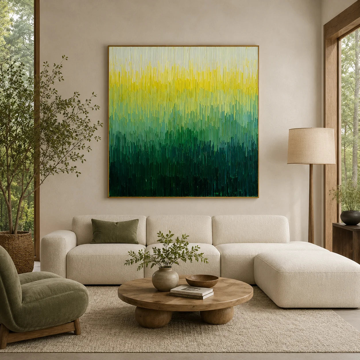 100% Hand-Painted Modern Abstract Green Gradient Oil Painting | Minimalist Textured Wall Art | Original Forest-Inspired Impasto Canvas by Ownanart # OA 1167