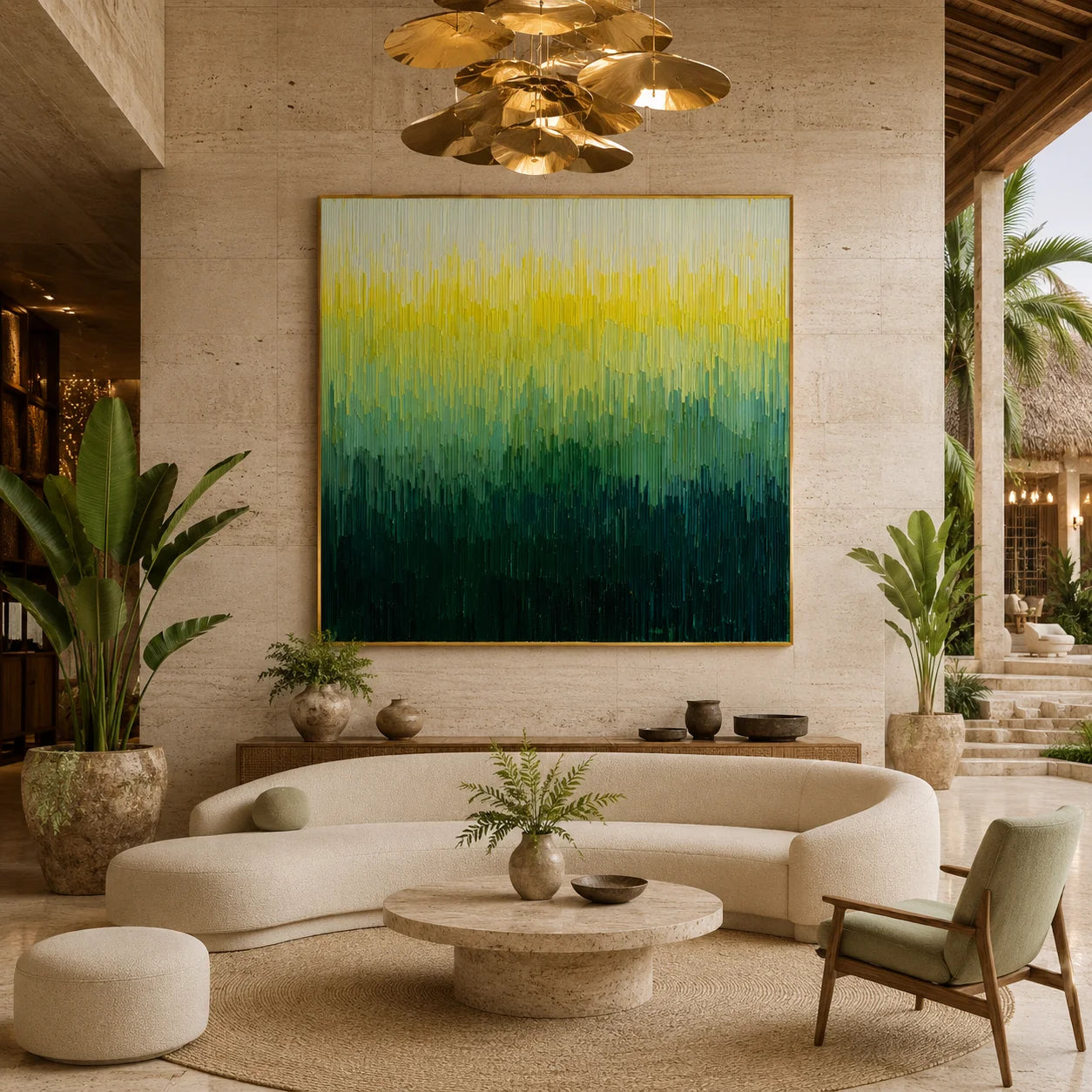 100% Hand-Painted Modern Abstract Green Gradient Oil Painting | Minimalist Textured Wall Art | Original Forest-Inspired Impasto Canvas by Ownanart # OA 1167