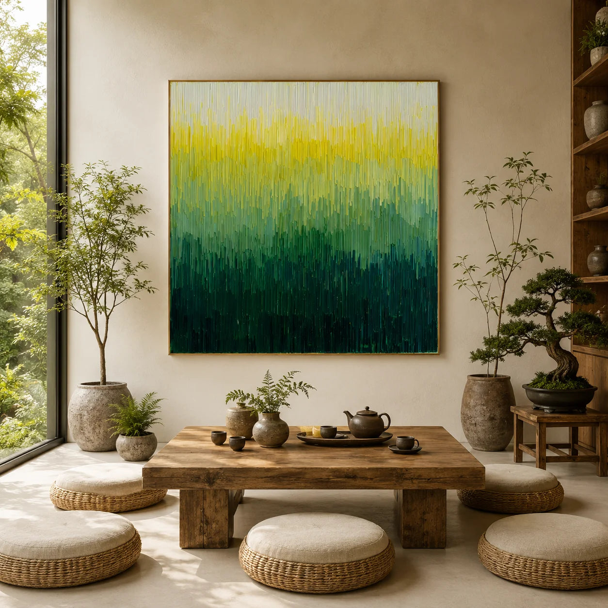 100% Hand-Painted Modern Abstract Green Gradient Oil Painting | Minimalist Textured Wall Art | Original Forest-Inspired Impasto Canvas by Ownanart # OA 1167