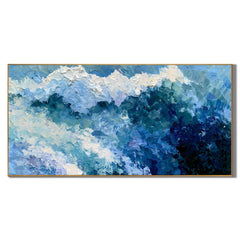 100% Hand-Painted Modern Abstract Ocean Wave Oil Painting | Textured Impasto Coastal Seascape Wall Art | Aerial Turquoise Ocean Surf Canvas | Contemporary Coastal Panoramic Artwork for Living Room by Ownanart # OA 1187