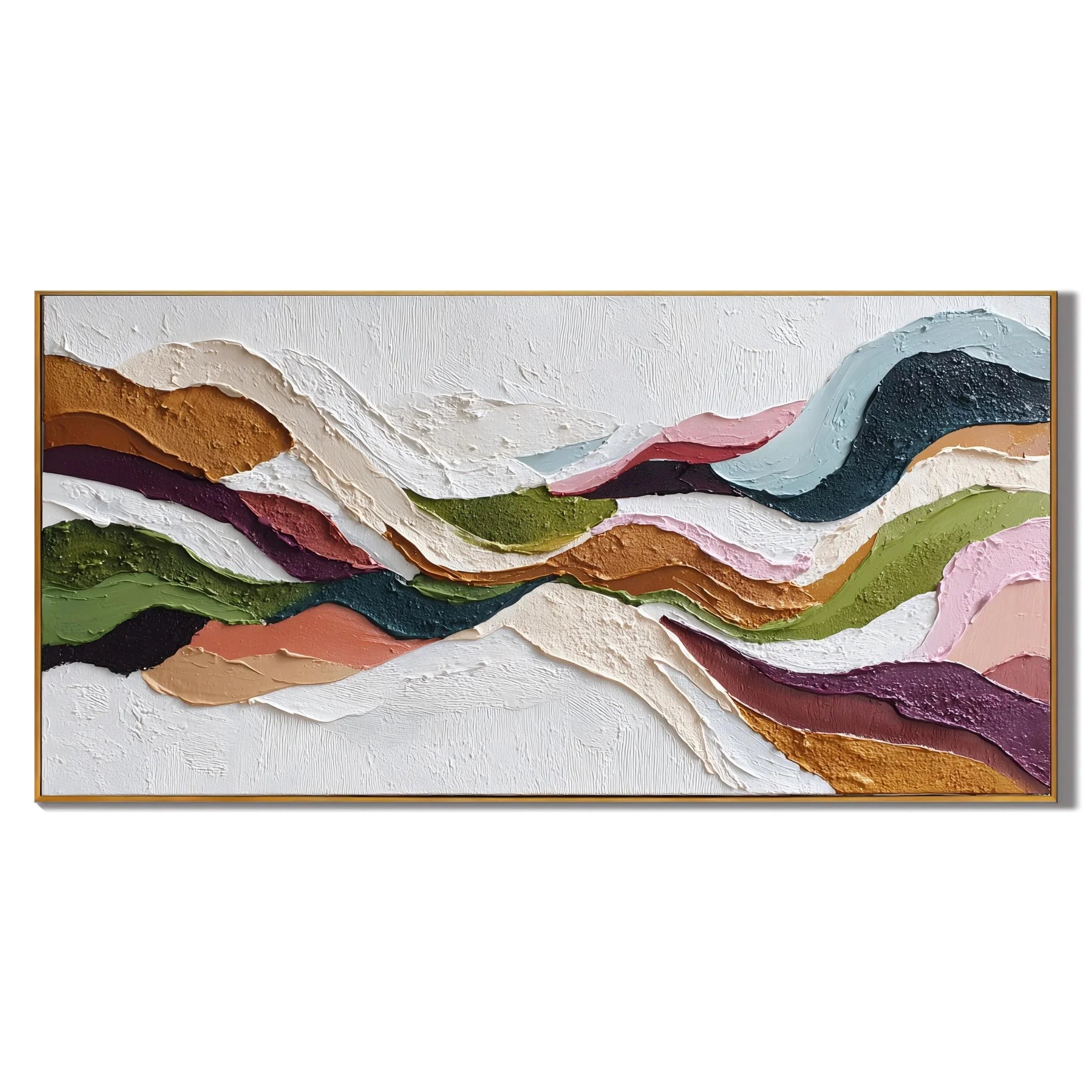 100% Hand-Painted Modern Abstract Textured Oil Painting | Colorful Flowing Lines Wall Art | Minimalist Geometric Texture Canvas | Original Panoramic Contemporary Living Room Artwork by Ownanart # OA 1183