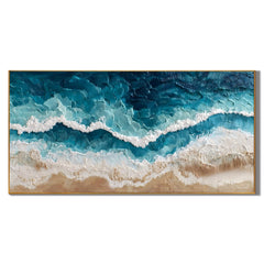 100% Hand-Painted Ocean Wave Oil Painting | Modern Coastal Abstract Seascape Wall Art | Aerial Beach & Turquoise Ocean Textured Canvas | Original Impasto Coastal Artwork for Living Room by Ownanart # OA 1190