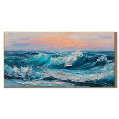 100% Hand-Painted Ocean Wave Oil Painting | Modern Seascape Impasto Wall Art | Original Blue Coastal Wave Canvas | Contemporary Beach Landscape Artwork for Living Room by Ownanart # OA 1195