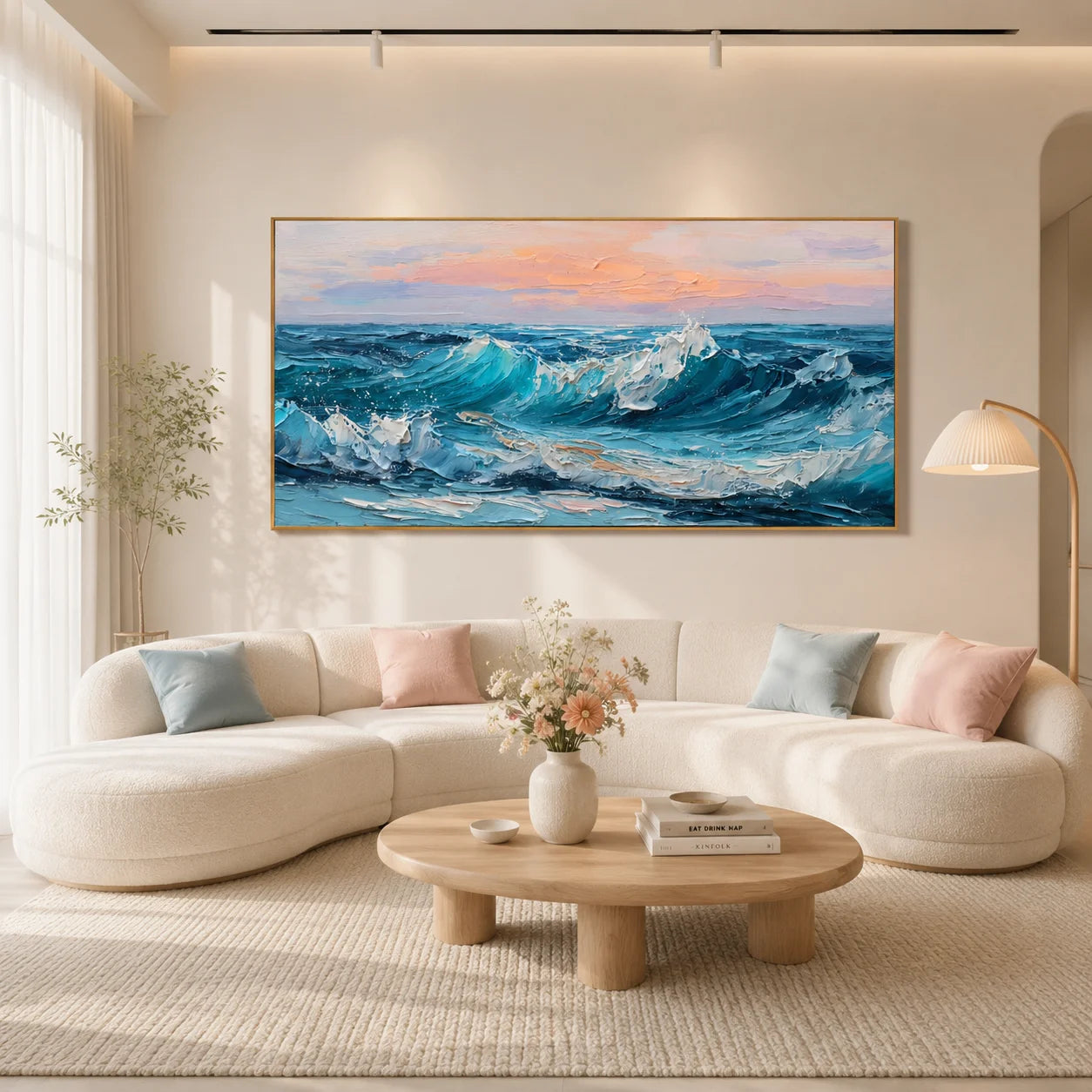 100% Hand-Painted Ocean Wave Oil Painting | Modern Seascape Impasto Wall Art | Original Blue Coastal Wave Canvas | Contemporary Beach Landscape Artwork for Living Room by Ownanart # OA 1195