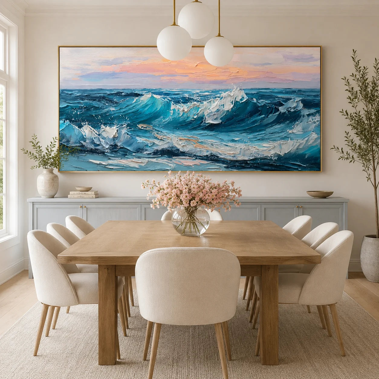 100% Hand-Painted Ocean Wave Oil Painting | Modern Seascape Impasto Wall Art | Original Blue Coastal Wave Canvas | Contemporary Beach Landscape Artwork for Living Room by Ownanart # OA 1195