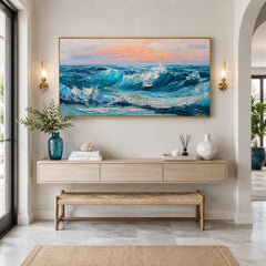 Blue Ocean Wave Oil Painting | Textured Coastal Seascape Wall Art #OA 1195